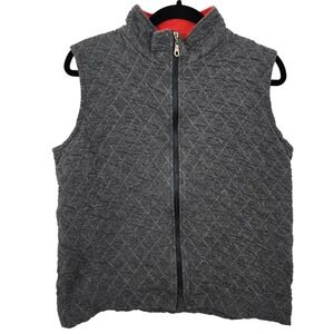 Vintage Neiman Marcus Vest Mens L Grey Quilted Zip Up Made in USA Orange Collar